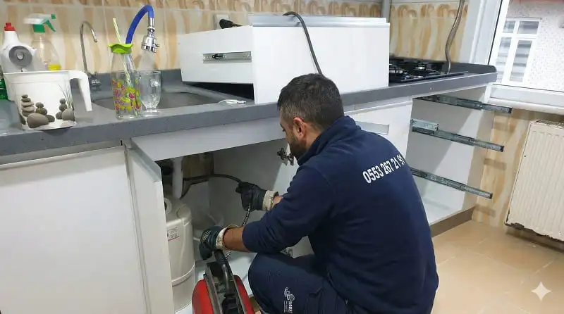 Yenikent mutfak lavabo tıkanıklığı açma işlemini robot makine ile kırmadan yapan Sincan tesisatçı ustası