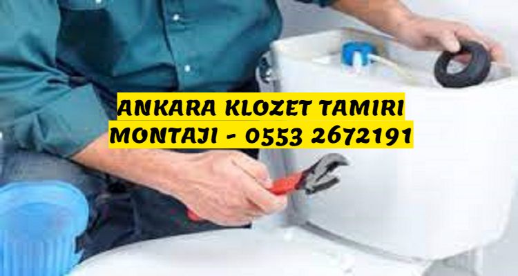 Eryaman Klozet Tamiri & Montajı 80TL - Klozet tamiri yapan usta yeşil gömlek ve kırmızı kurbağacık anahtarlı usta