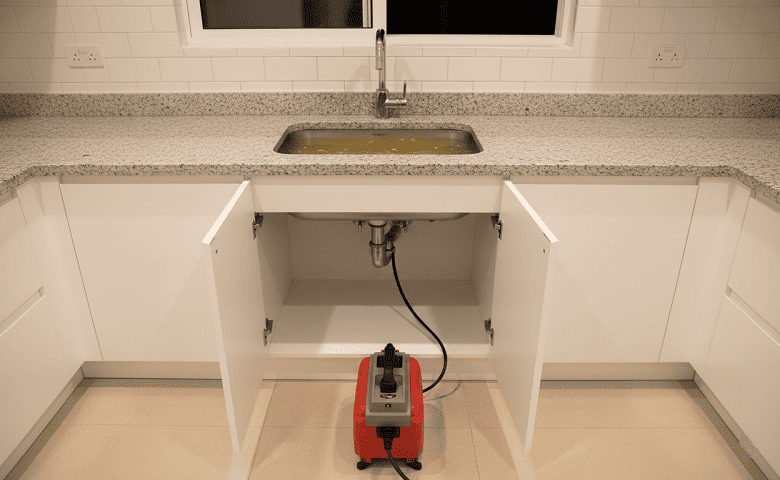 Eryaman mutfak lavabo tıkanıklığı açma hizmeti için kırmadan dökmeden robot cihazla yapılan profesyonel gider açma işlemi.